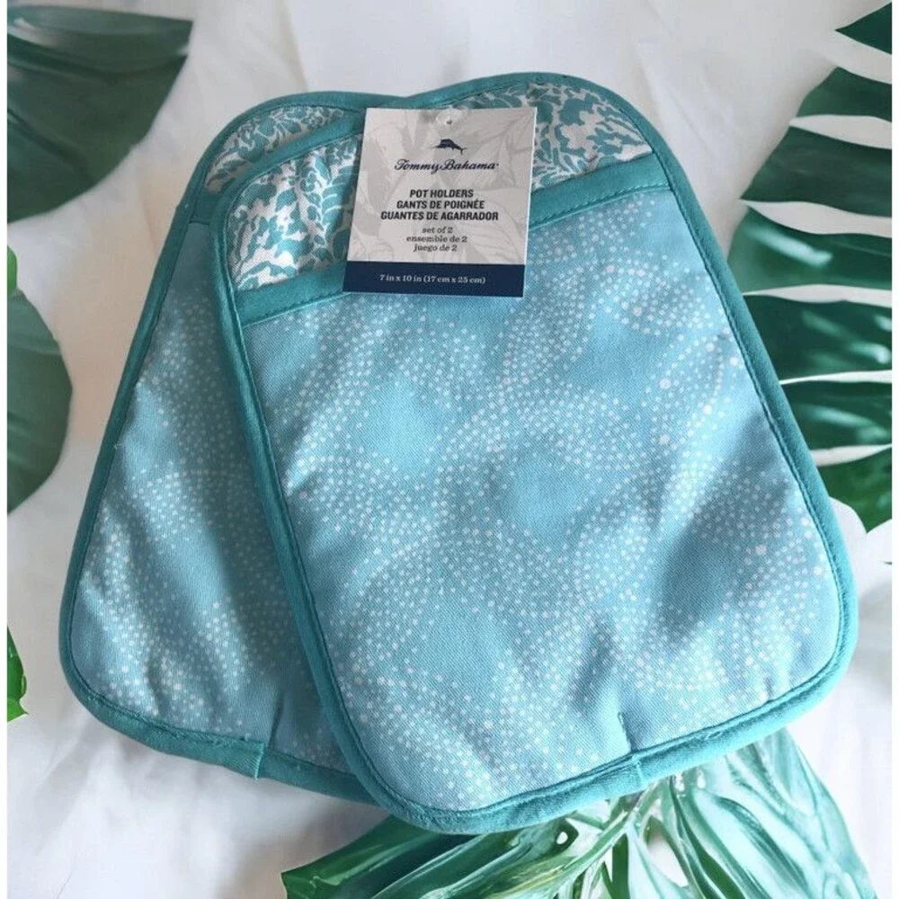 Tommy Bahama Potholders Neoprene Cotton White Dots Beach House 7